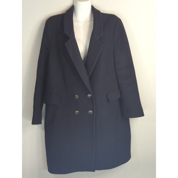 Zara Black Wool Double Breasted Coat Womens M Gold Button Outdoor Gorpcore - Picture 2 of 12